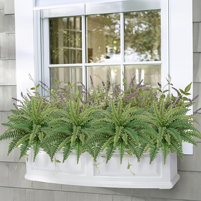 Ferns Artificial Plants Set of 2 Large Faux Ferns for Outdoor Planter 23.6" Dia. Realistic Potted | Hanging Boston Fern | Fake Shrubs for Home Garden Porch Farmhouse Decor