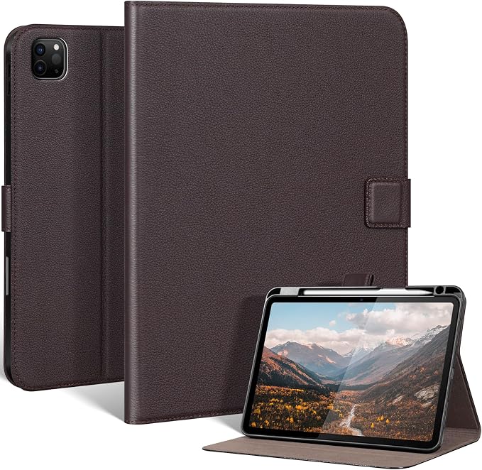Leather Case for iPad 11th/10th Gen (11/10.9) Black | Genuine Leather Pencil Holder Adjustable Stand Magnetic Closure Auto Wake/Sleep