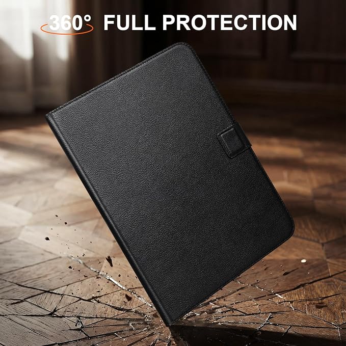 Leather Case for iPad 11th/10th Gen (11/10.9) Black | Genuine Leather Pencil Holder Adjustable Stand Magnetic Closure Auto Wake/Sleep