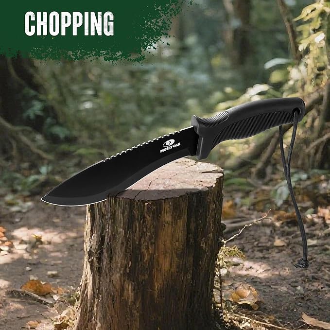 Mossy Oak 11.5'' Machete for Yard Work, Survival Kukri Machete Knife with Sheath, EDC Gear, Ergonomic Anti-Slip Handle, Stainless Steel Machetes for Cutting Trees, Gardening, Bushcraft and Hunting
