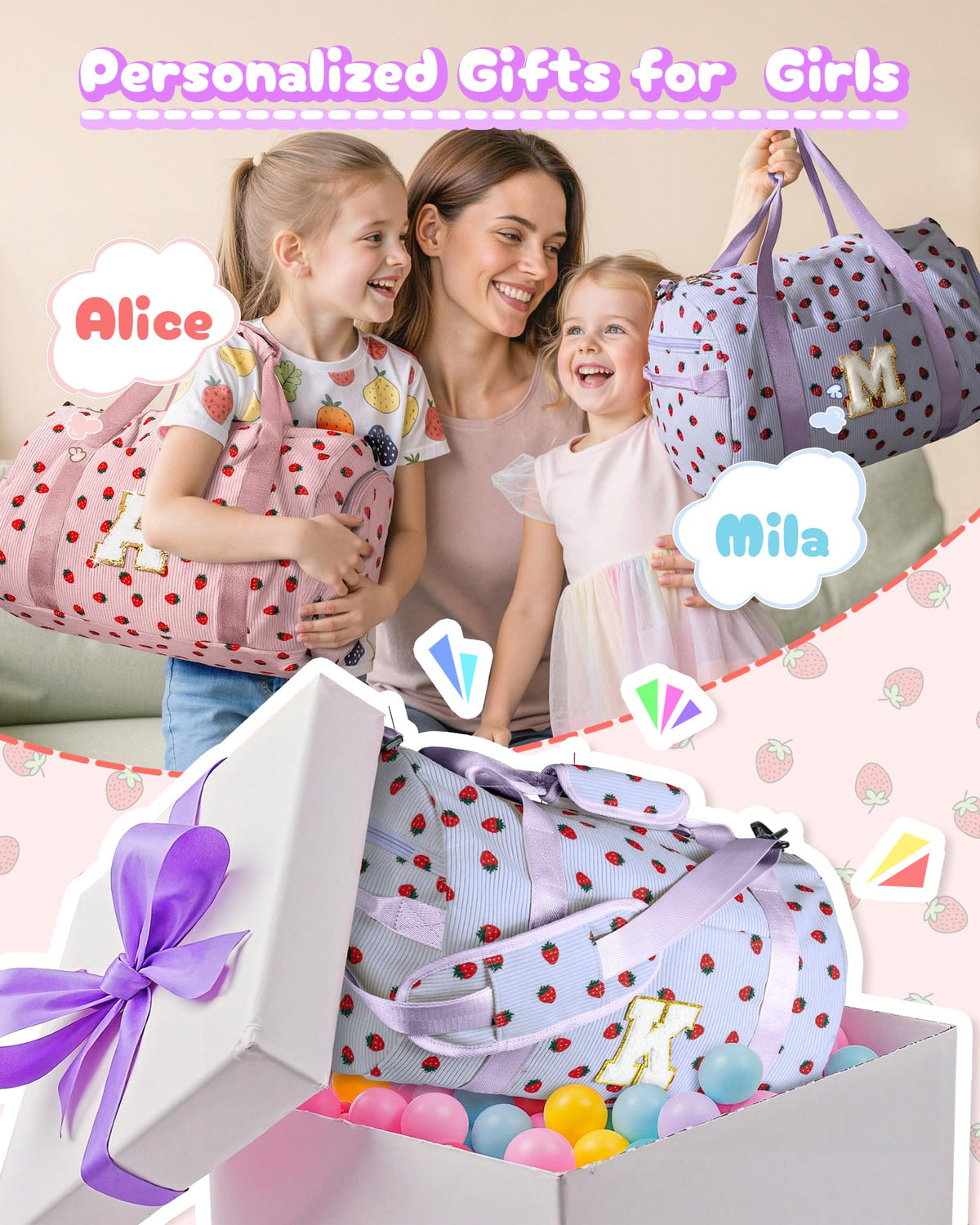 Vogewood Tween Girl Trendy Stuff, Girls Gym Bag, Initial Kids Duffle Bag