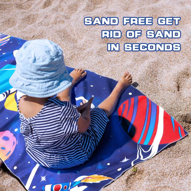 WERNNSAI Space Kids Beach Towel for Boys, 30” x 60” Double-Sided Towel for Kids, Kids Beach Pool Bath Bathroom Swim Towels, Beach Blanket Towel