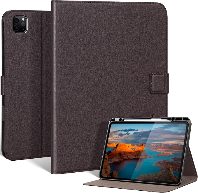 Leather Case for iPad 11th/10th Gen (11/10.9) Black | Genuine Leather Pencil Holder Adjustable Stand Magnetic Closure Auto Wake/Sleep