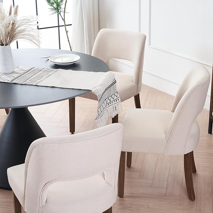 VKNOW Wooden Dining Chairs Set of 4, Modern Fabric Upholstered Dining Room Chair Kitchen Chairs, Farmhouse Dinner Chair for Kitchen Dining Room, Beige