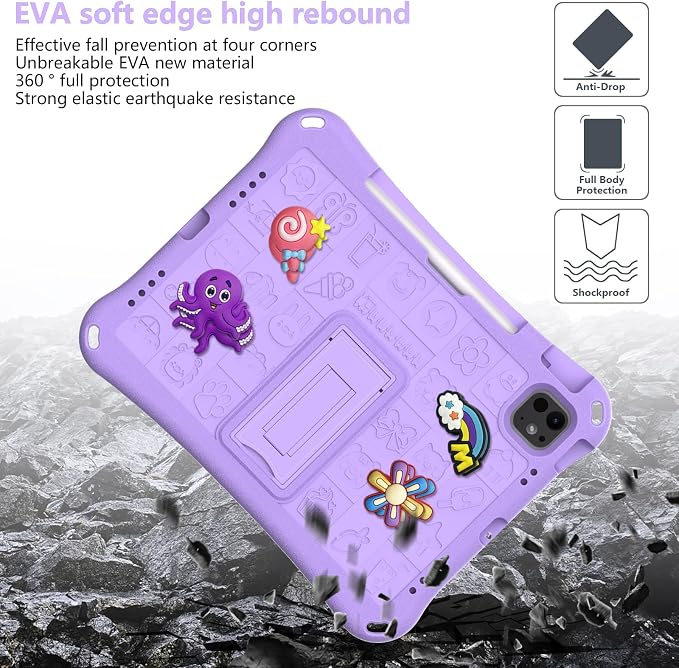 Case for iPad 10.2 Inch 2021/2020/2019/ iPad Pro 10.5 Inch/Air 3rd Gen (2019) Shoulder Strap Kickstand Children Friendly Anti-Scratch Shockproof Case Lightpurple