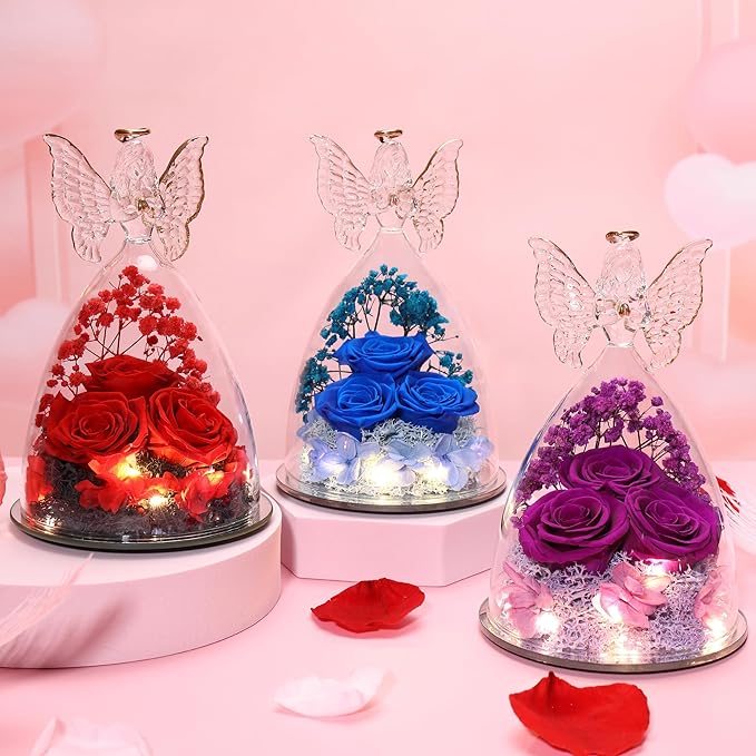 Ocosy Mothers Day Rose Gifts for Her, Large Angel Rose Gifts for Women, Forever Real Roses in Figurines, Guardian With Roses Flower, Peach Pink