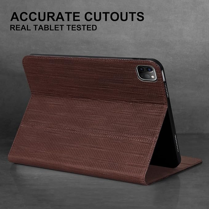 Leather Case for iPad Pro 11 Inch 4/3/2/1 GenSilver Black | Genuine Leather Cover for iPad Pro 11 2022/2021/2020/2018Smart Folio Auto Sleep/WakeProtectiveAdjustable Stand