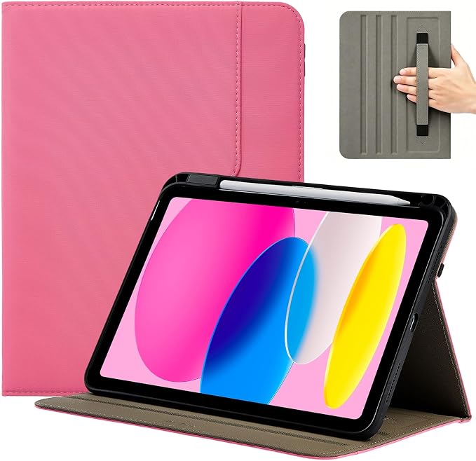 ProCase for iPad A16 11th Generation 11” 2025/iPad 10th Generation 10.9” 2022 with Pencil Holder iPad 11/10 PU Leather Case Business Stand Cover Smart Folio with Hand Strap Front Pocket -Berrypurple