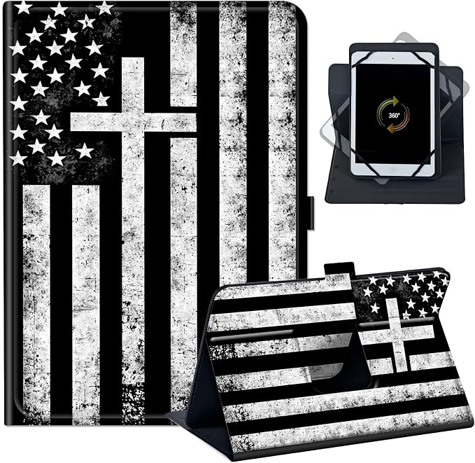 Case for Google Pixel Tablet 11 2023PU Leather 360 Degree Rotatable Kickstand Tablet Cover with Magnetic Closure for Pixel Tablet 11 2023/ All 10.5-11.5 Tablet，American Eagle with Flag