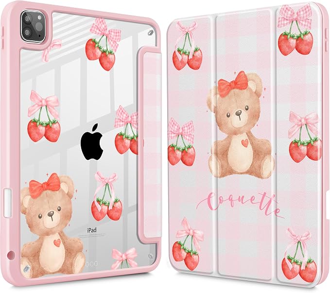 Case for iPad 12.9 Inch (6th/5th/4th/3rd Generation 2022/2021/2020/2018) Pencel Holder + Trifold Support Auto Sleep/Wake Transparent Shockproof Back Cover Abstract Floral SD163