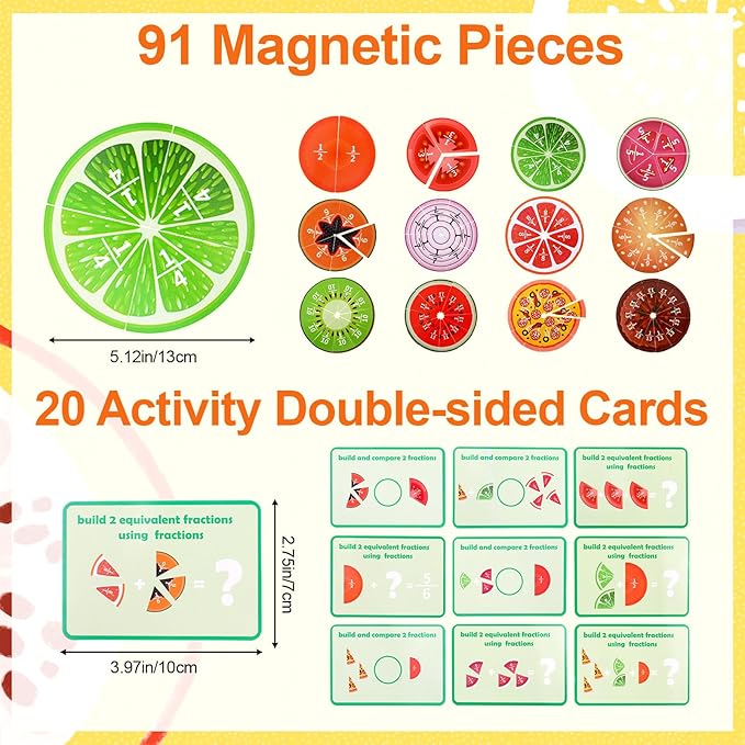 Magnetic Fraction Tiles & Circles Magnetic Math Manipulatives 2nd, 3rd, 4th, 5th Grade for Elementary Teachers Fraction Manipulatives School Homeschool Classroom Whiteboard Teaching Supplies