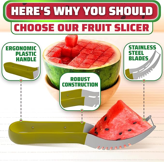 2-in-1 Watermelon Slicer Cutter Tool, Stainless Steel, Cubes & Slices