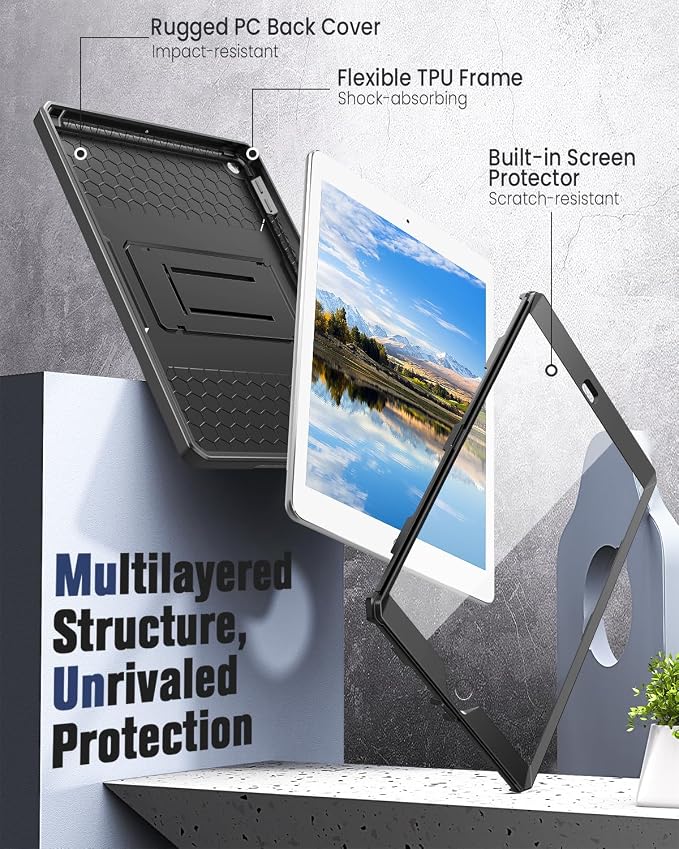 MoKo Shockproof Case Fit 2018/2017 iPad 9.7 6th/5th Generation Black | Heavy Duty Shockproof Full Body Rugged Hybrid Cover with Built-in Screen Protector for Apple iPad 9.7 Inch 2018/2017