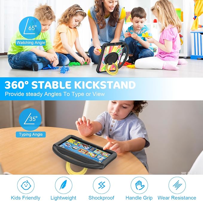 8 Tablet Case for Kids (12th/10th Generation2024/2022 Release) Ubearkk Rotating 360 Kickstand Lightweight Shockproof Protective Case CoverBlack