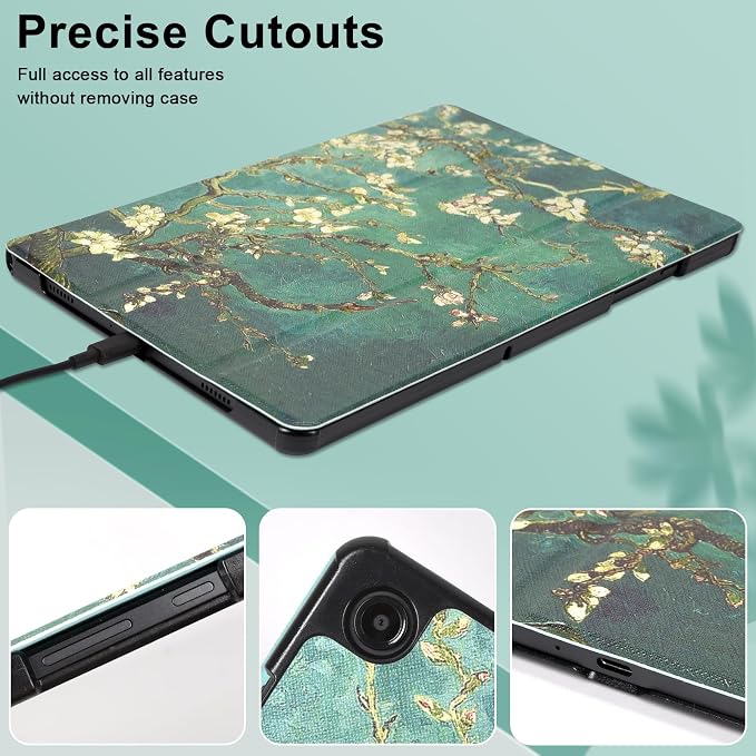 Caweet Case for Samsung Galaxy Tab A9+ / A9 Plus 11 Inch 2023 Ultra Slim Lightweight Hard Back Shell Tri-Fold Stand Cover with Atuo Sleep/Wake Almond Blossom