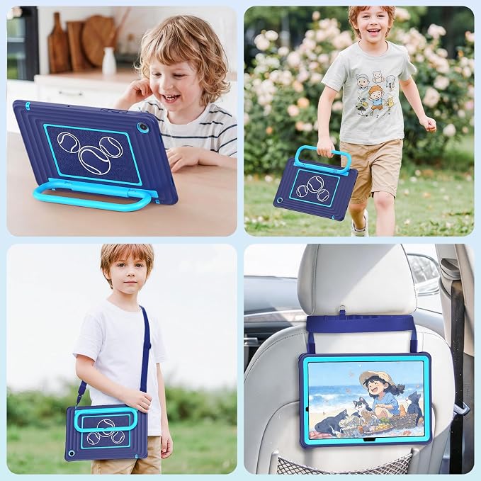 SEYMAC Case for Samsung Galaxy Tab A11+/A9+ Plus 11 for Kids Black | Heavy Duty Shockproof Built-in Screen Protector Rotating Stand Handle and Shoulder Strap