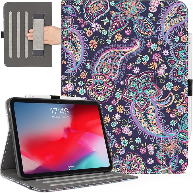 Case for iPad Air 13-inch M4/M3/M2 iPad Pro 12.9 6th/5th/4th/3rd Generation Case with Pencil Holder Multi-Angle Adjustable Stand Shockproof Pocket/Hand Strap/Auto Wake Sleep Sunflowers Butterfly