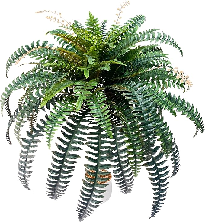 90 Branches Giant Artificial Boston Ferns for Outdoors Large –UV Resistant Lifelike Faux Fern, Realistic Silk Greenery Plants Large Office, Home Decor,48 Inch Fake Fern Leaf Green.No Base.