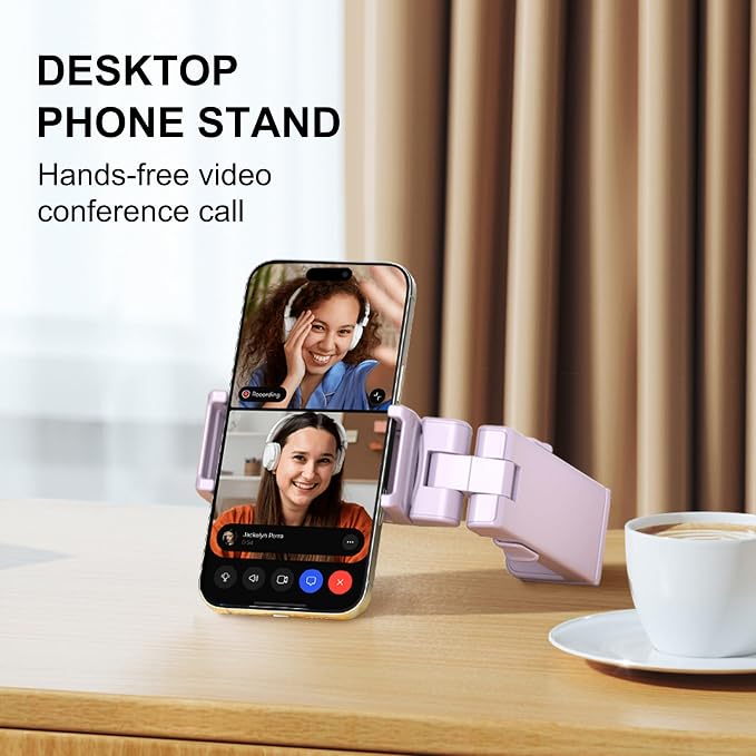 Perilogics Gen 2 Airplane Phone Holder Mount Travel Essential Phone Stand | Upgraded Silent Hinge 360° Adjustable Compact Size Wider Clamp Fits iPhone Android &amp Gaming Devices