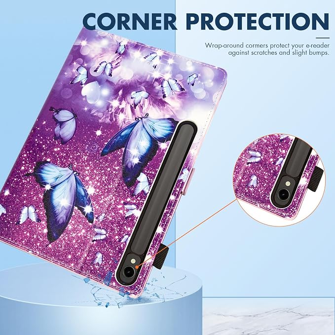 Dteck for Samsung Galaxy Tab S10+/S9+/S8+/S7 FE/S7 Plus Case with S Pen Holder Shockproof Stand Smart Folio Protective Auto Sleep/Wake Cover Fairy Butterfly