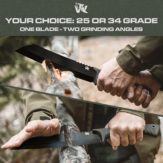 ODENWOLF W Machete - Survival Machete Full Tang with Sheath - Strong D2 Steel Knife Machete for Cutting Trees, for Yard Work, and for Bushcrafting and Big Tactical Knife with TPE-Handle