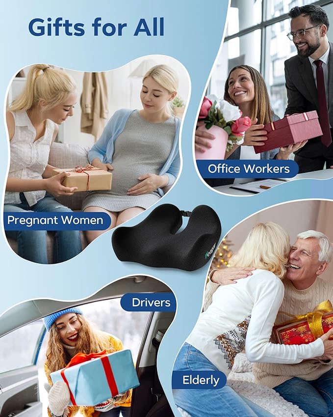 Feagar Office Chair Cushion for Sciatica & Tailbone Pain Relief – Extra Thick Memory Foam Seat Cushion for Long Sitting, Desk Chair & Wheelchair, Non-Slip Bottom, Ideal