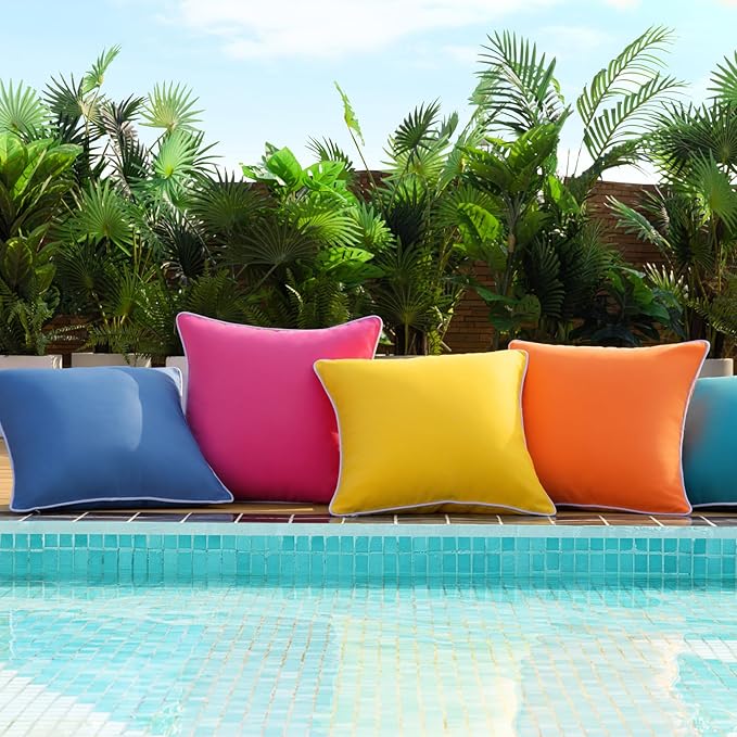 Phantoscope Pack of 2 Outdoor Waterproof Throw Pillow Covers Decorative Square Cushion Case Patio Pillows for Couch Tent Sunbrella, Foggy Blue 12x20 inches