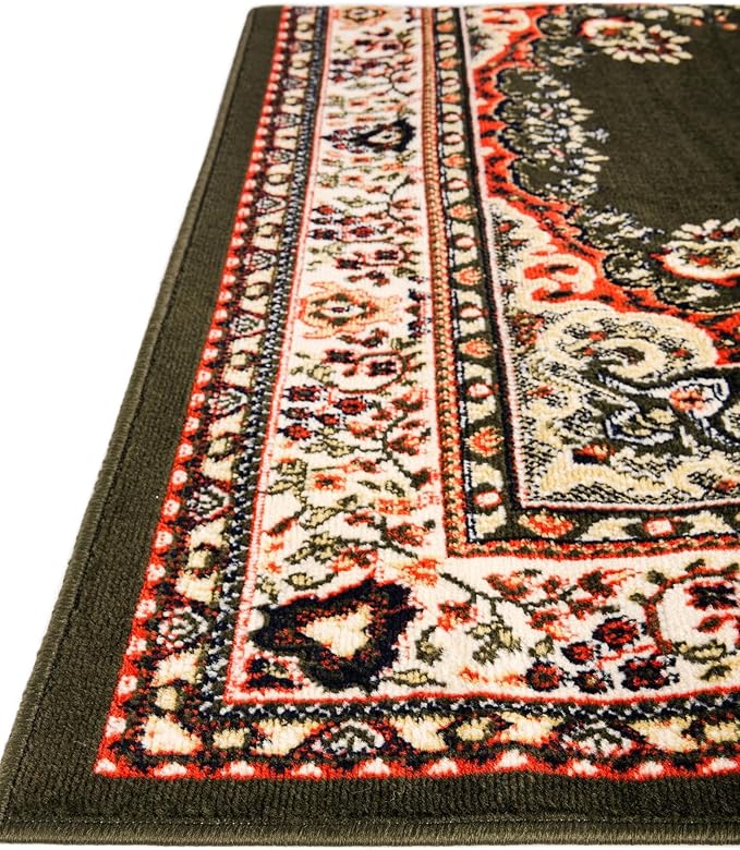 Unique Loom Reza Collection Traditional Persian Style Area Rug, 4 x 6 ft, Olive/Ivory