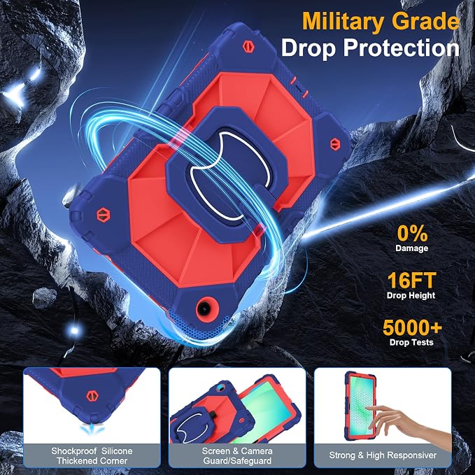 Case for Samsung Galaxy Tab A9 Plus 11 Inch 2023 Ubearkk Rugged Case for Samsung Galaxy A9+ Tablet SM-X210/X216/X218 with Screen Protector 360 Rotating Stand Shoulder Strap Pen Holder Black