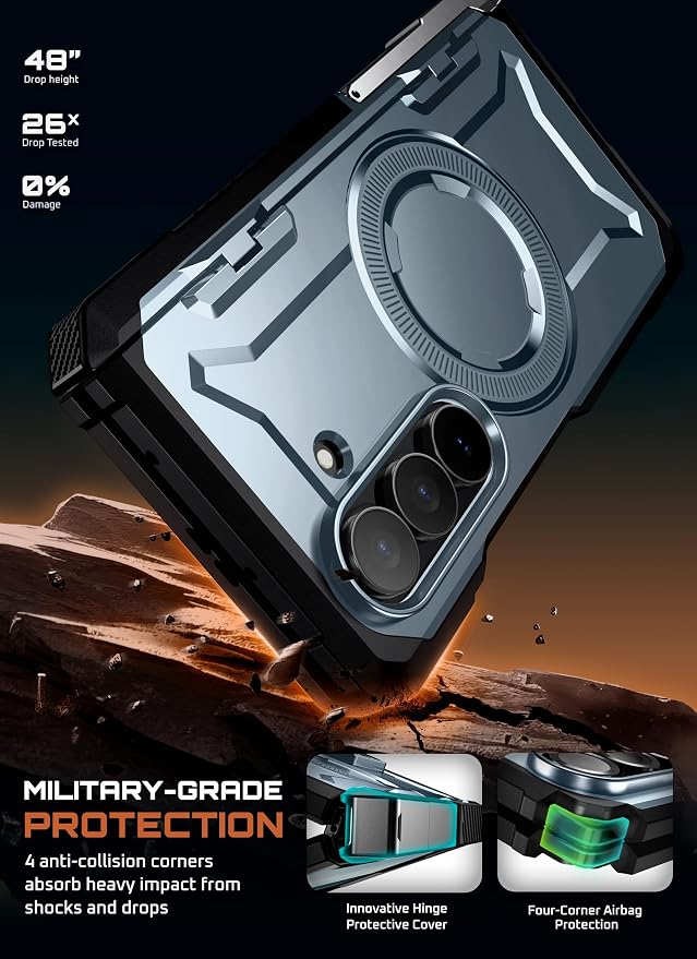 SUPCASE for Samsung Galaxy Z Fold 7 Case with Kickstand Azure | Compatible with MagSafe Tempered Glass Screen Protector Military-Grade Protection Hinge Coverage Unicorn Beetle Grip