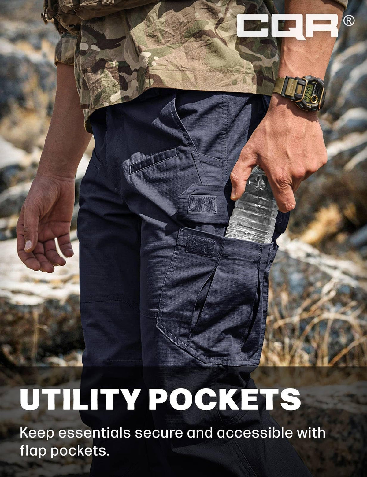 CQR Men's Tactical Pants, Water Resistant Ripstop Cargo Pants, Lightweight EDC Work Hiking Pants, Outdoor Apparel, Raider Police Navy, 36W x 30L