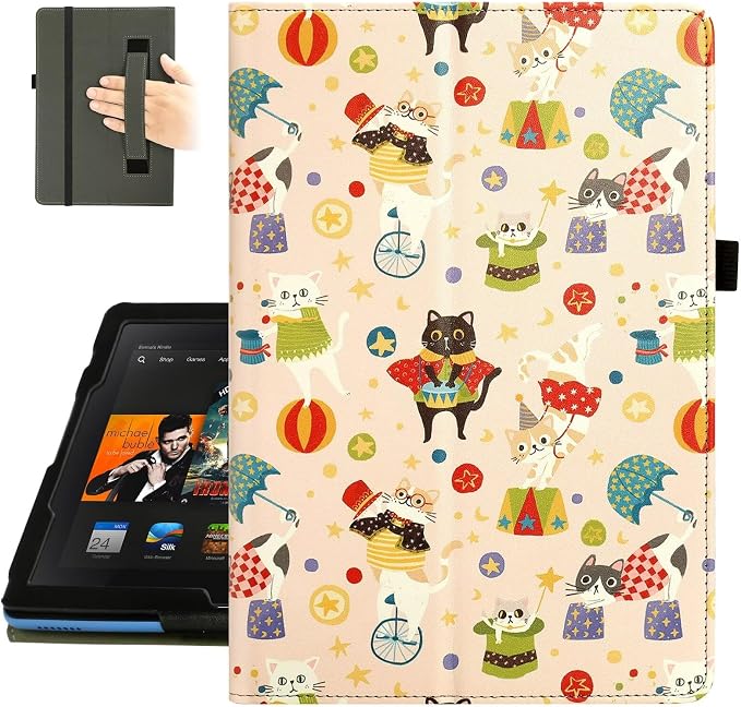Fancity Case for Kindle Fire HD 10/10 Plus 13th/11th Generation 2023/2021 | Premium PU Leather Protective Case with Adjustable Angles Auto Wake/Sleep Hand Strap for Fire HD 10/10 Plus Black Floral