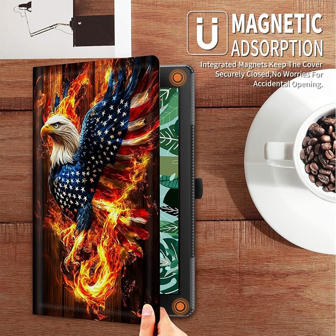Case for iPad (A16) 11th Generation 11 Inch (2025) for iPad 10th Generation Case 10.9 Inch (2022)Slim Shockproof Shell PU Leather Stand Cover w/Auto Sleep Wake-American Eagle Rebirth of Fire