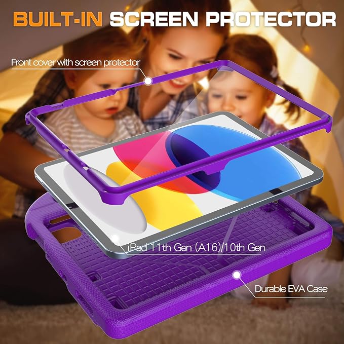 Kids Case for iPad (A16) 11th Generation 11 Inch 2025/iPad 10th Generation 10.9 Inch 2022 with Screen Protector and Pencil Holder Shockproof Handle Stand Cover for iPad 11/10 Gen Blue