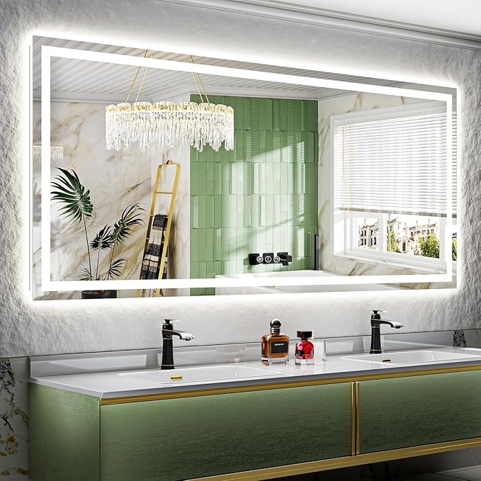 YEELAIT 88x38 Inch LED Bathroom Mirror with Lights Front and Backlit Lighted Vanity Mirror for Bathroom Wall with 3 Colors Dimmable Anti-Fog Memory Shatter-Proof IP54 Waterproof Horizontal/Vertical