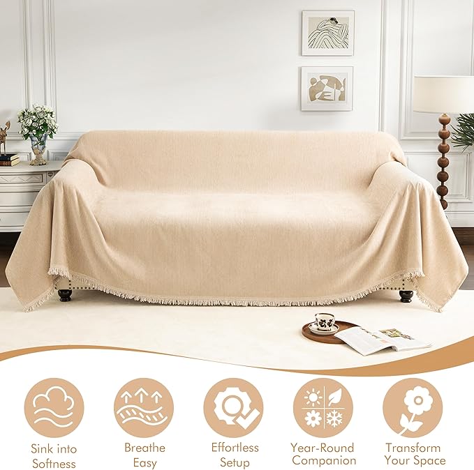 Couch Cover for 3-4 Cushion Couch Sofa Pet Friendly, Chenille Sectional L Shaped Sofa Cover Washable for Dogs Cats Kids, Furniture Protector Slipcover Decor for Living Room, 71"x150"