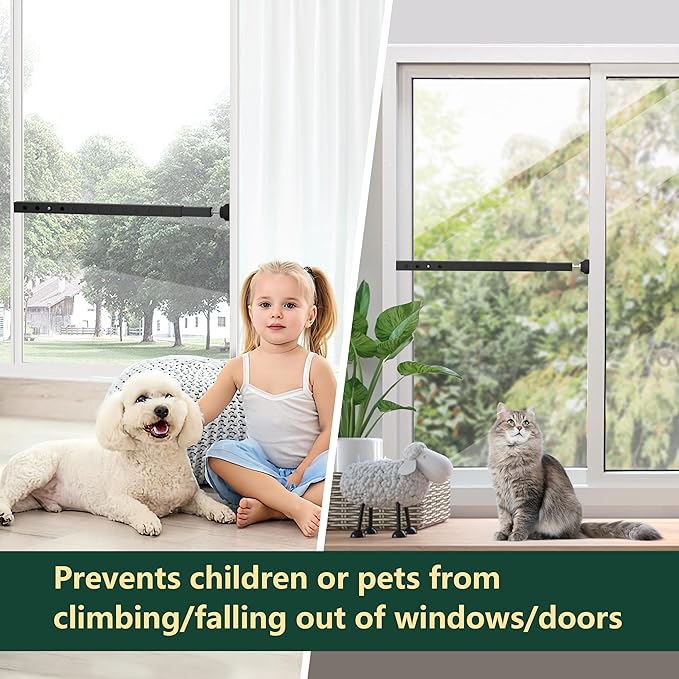 WooFog Adjustable Window Security Bars Vertical, Heavy Duty Sliding Patio Glass Door Lock Bar with Rubber Feet, 17-32 inch Window Safety Stopper for Up and Down Windows -Black 4 PCS Patented