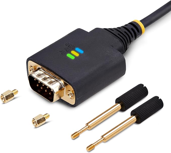 StarTech 10ft USB to Serial Adapter Cable FTDI IC (1P10FFC-USB-SERIAL) | USB-A to DB9 RS232 Interchangeable DB9 Screws Nuts COM Retention LED Indicators