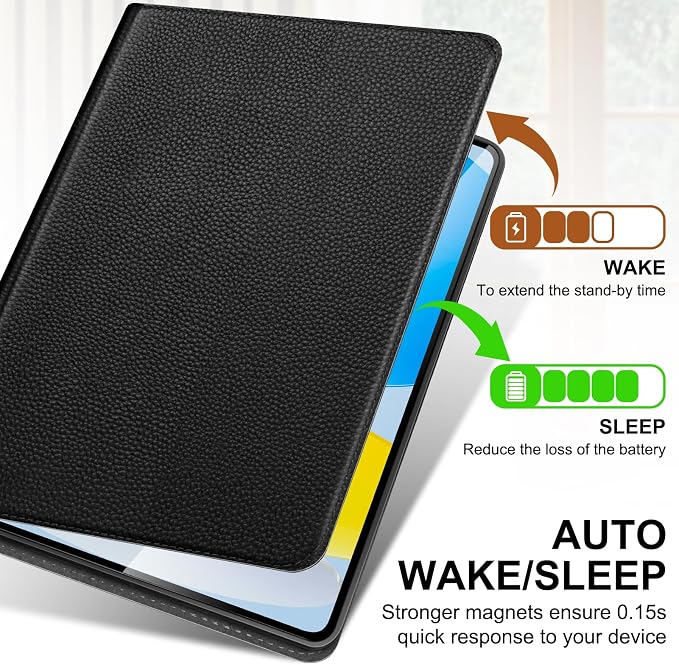 Genuine Leather Case for iPad 11th Gen 11(2025/A16)/10th Gen 10.9 | Slim Protective Cover with Adjustable Stand Auto Wake/Sleep Premium Leather Black