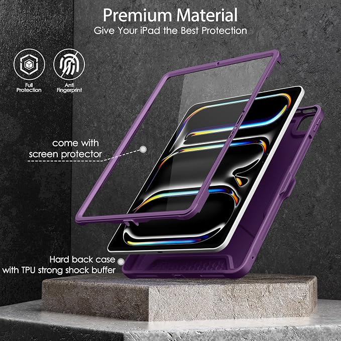 DTTO for iPad Pro 11 Inch Case (M5) 2025 / (M4) 2024 Black | Durable Shockproof Protective Cover Built-in Screen Protector &amp Kickstand Corner Protection