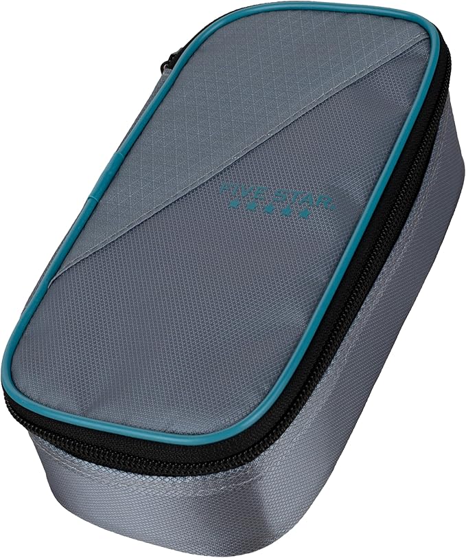 Five Star Pencil Pouch Zipper High-Capacity Storage Organizer Case for Office Supplies Earbuds Chargers Cables Makeup, Grey/Teal (500212B)