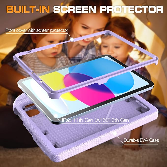 Kids Case for iPad (A16) 11th Generation 11 Inch 2025/iPad 10th Generation 10.9 Inch 2022 with Screen Protector and Pencil Holder Shockproof Handle Stand Cover for iPad 11/10 Gen Blue