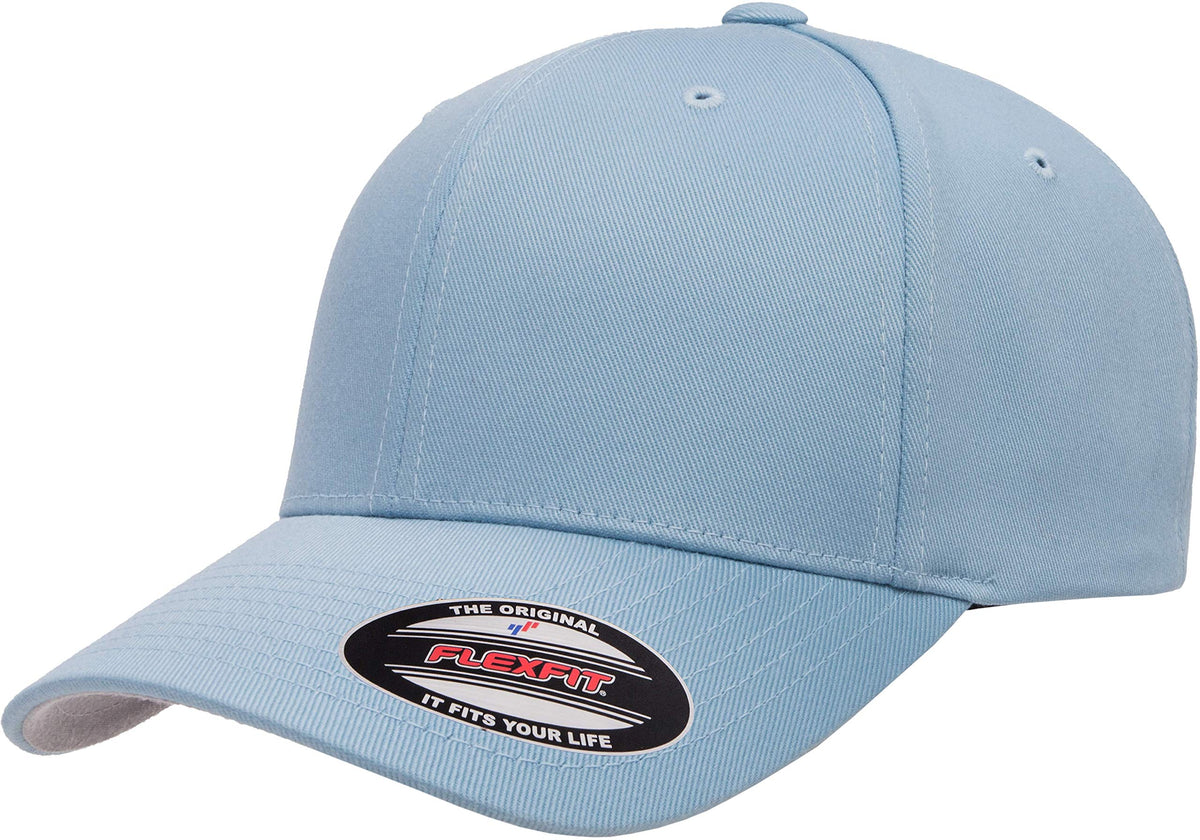 Flexfit Men's Wooly Combed Twill Fitted Baseball Cap, Carolina Blue, Small-Medium