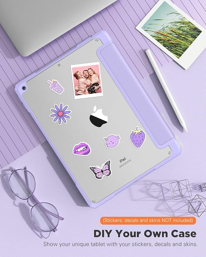TiMOVO Case for iPad 9th/8th/7th Generation 10.2 inch Black | Pencil Holder Slim Trifold Stand Protective Cover Clear Transparent Back Shell Auto Wake/Sleep