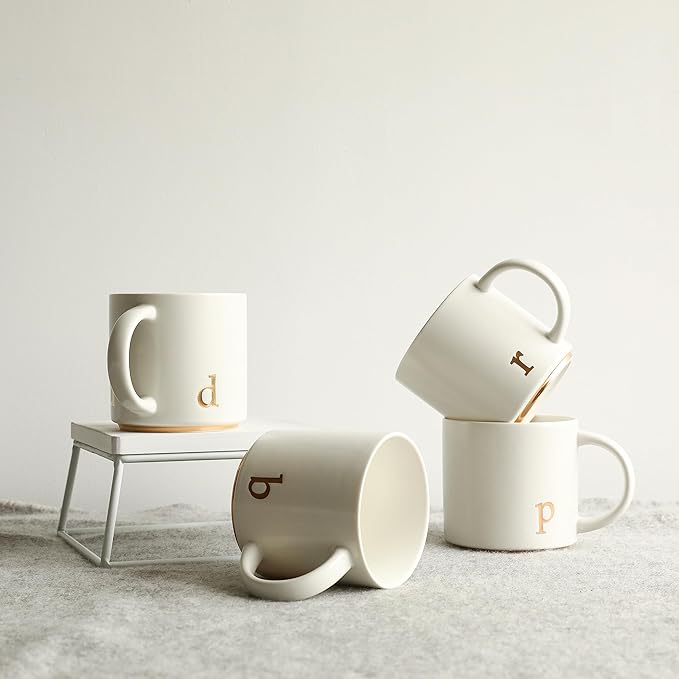 COLLECTIVE HOME - Monogram Ceramic Mugs, 15 oz Golden Initial Coffee Cups, Elegant Alphabet Tea Mugs, Elegant Personalized Mug with Gift Box, Luxurious Cups for Office and Home (d)