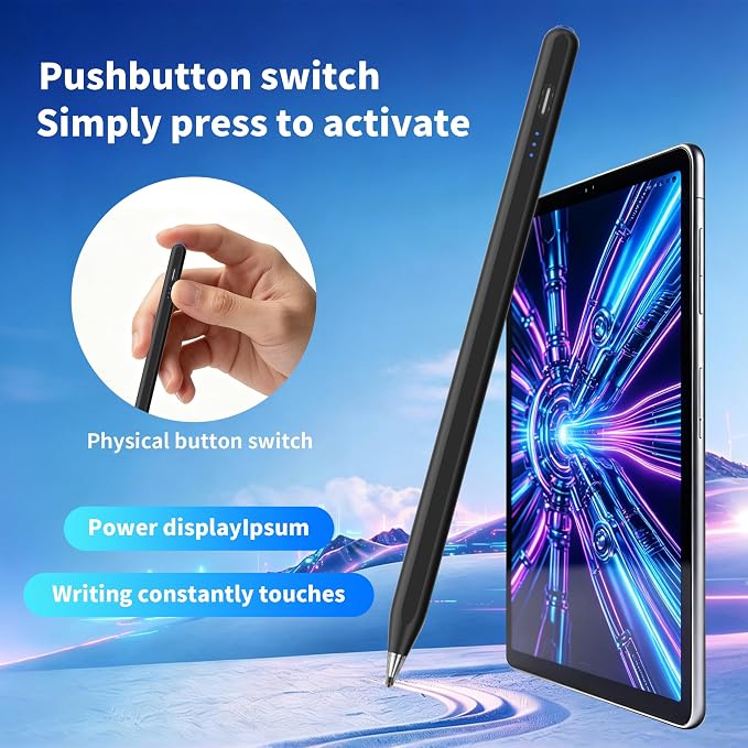 Galaxy Tab A11+ Stylus Pen for Samsung Table A11/A9+/A9 Drawing Stylus for Android Tablets Precise Writing PencilFast ChargingAuto SleepButton on/Off (Black)