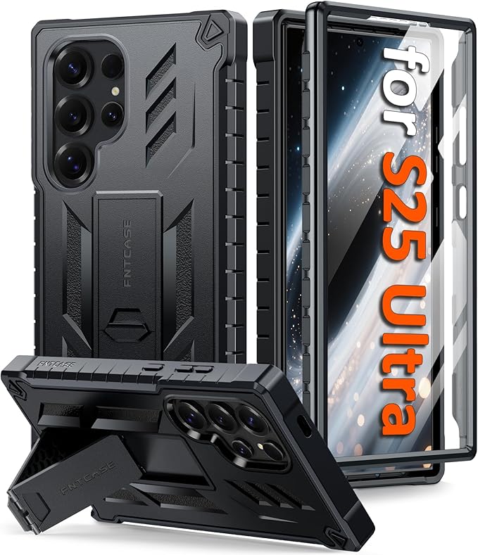 FNTCASE for 11 Pro XL Case Rugged Kickstand 2 Front Frames Black | Built-in Screen Protector 20FT Military-Grade Drop Protection Rugged Heavy Duty Shockproof Full Body Protective Cover