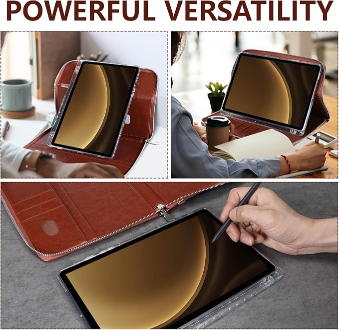 Case for Samsung Galaxy Tab S10 Lite / S10 FE / S9 FE 10.9-Inch / S9 11 | PU Leather / Zipper Bag / Clear Back Case / Hand Strap / Shoulder Strap / S-Pen Holder / Stand Cover