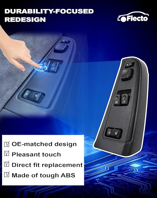 Flecto Master Power Window Switch Driver Side 15883318 with Door Lock & Bezel Compatible with 2003-2007 Chevy Silverado 1500 2500 3500 2003-2007 GMC Sierra 1500 2500 3500 Replace 920-023