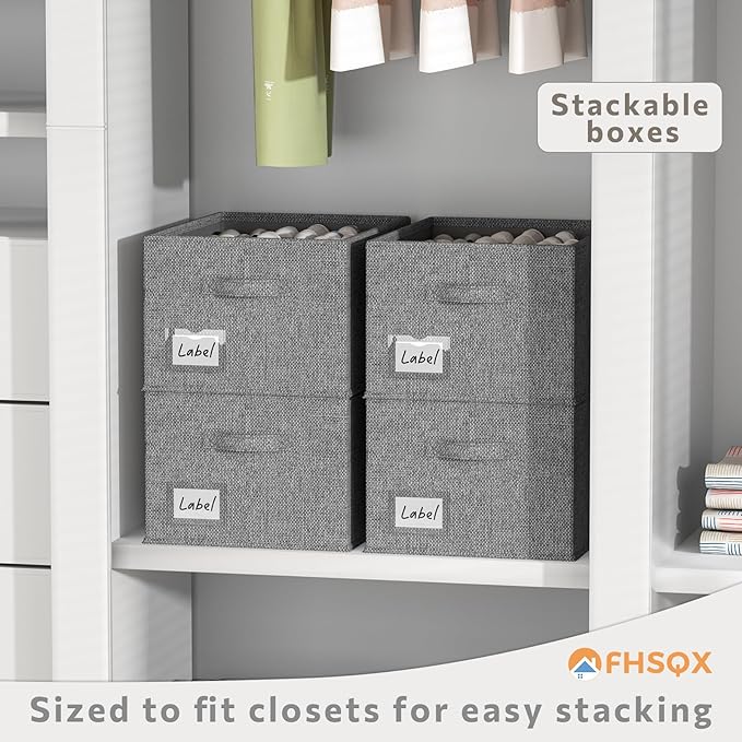 FHSQX 2 Pack Shoe Organizer for Closet,Fits up to 24 Pairs,Fabric Shoe Storage Bins,Large Shoe Box Storage Containers with Bottom Support for Shoes (Dark Gray, (16.5 * 12.6 * 9.5) x1)